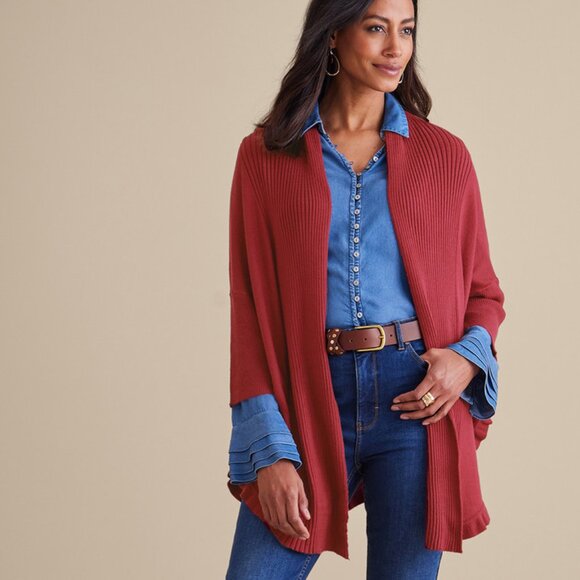 Soft Surroundings Draped Ruffle Cardigan In Cabernet Red Size S / M NWT - Picture 1 of 14